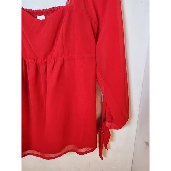 New Isabel Maternity Women's Red 3/4 Sleeve Square Neck Blouse Size S - Picture 3 of 4